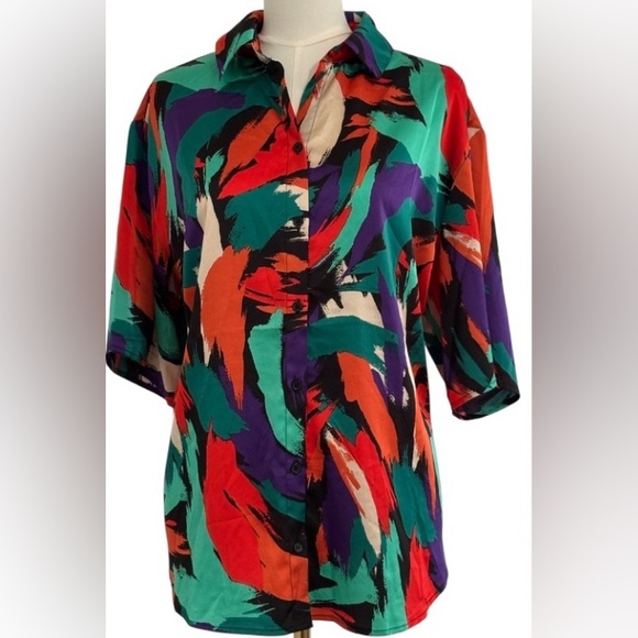 Multicolor Abstract Women's Blouse Sz XL. Art to Wear. - Picture 1 of 6